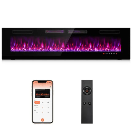 42/50/60/72 Inch Ultra-Thin Electric Fireplace with Decorative Crystals-72 inches Costway
