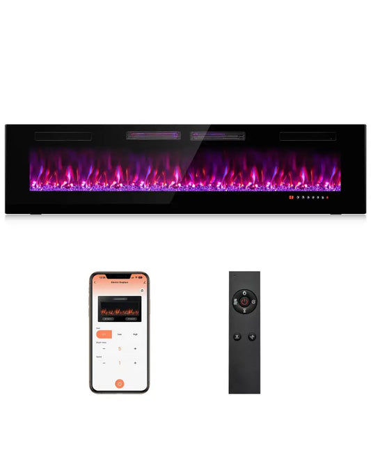 42/50/60/72 Inch Ultra-Thin Electric Fireplace with Decorative Crystals-72 inches - Black - Fireplaces