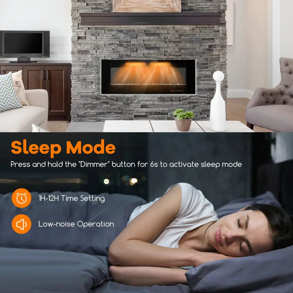42/50/60/72 Inch Ultra-Thin Electric Fireplace with Decorative Crystals-50 inches - Black - Fireplaces