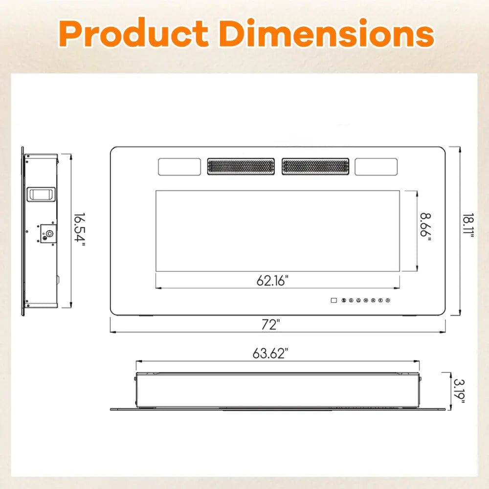 42/50/60/72 Inch Ultra-Thin Electric Fireplace with Decorative Crystals-72 inches - Black - Fireplaces