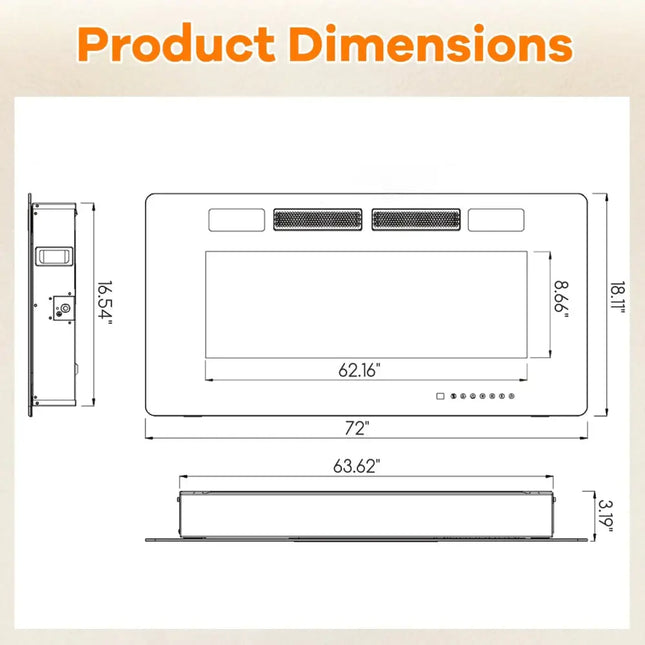 42/50/60/72 Inch Ultra-Thin Electric Fireplace with Decorative Crystals-72 inches Costway