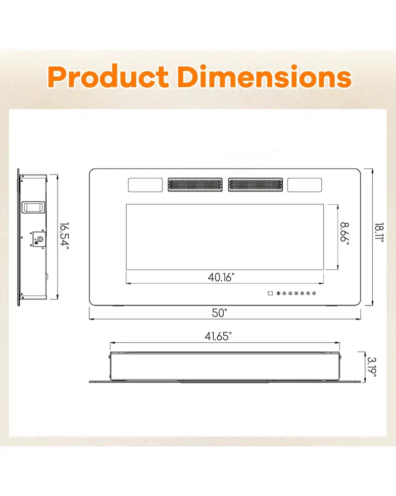 42/50/60/72 Inch Ultra-Thin Electric Fireplace with Decorative Crystals-50 inches - Black - Fireplaces