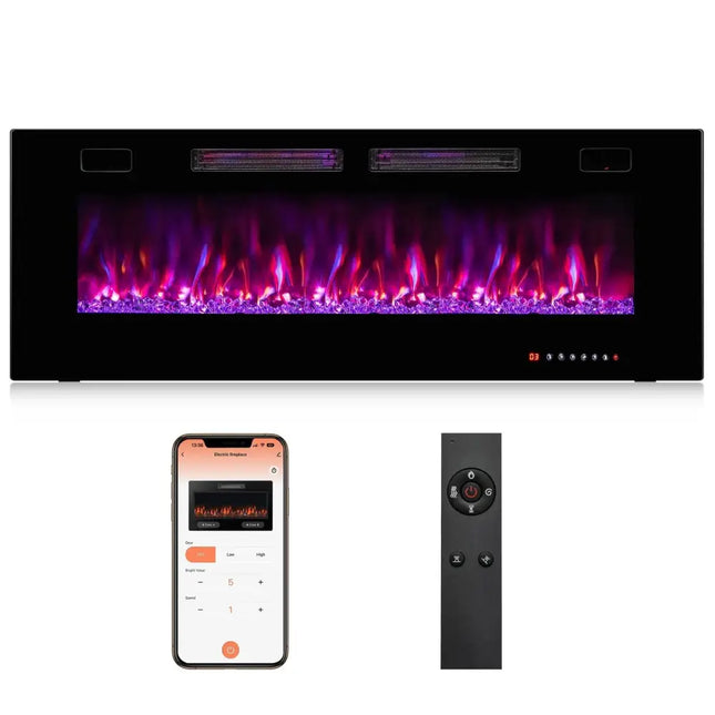 42/50/60/72 Inch Ultra-Thin Electric Fireplace with Decorative Crystals-50 inches Costway