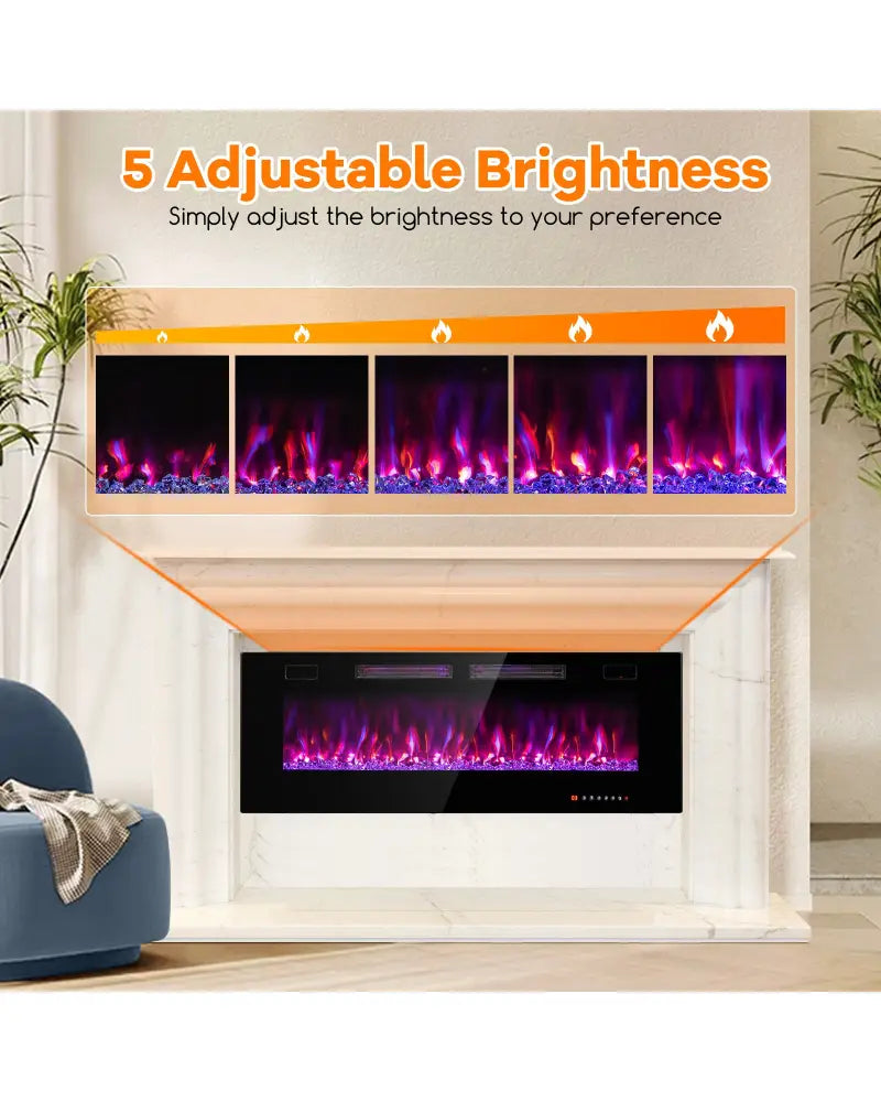 42/50/60/72 Inch Ultra-Thin Electric Fireplace with Decorative Crystals-50 inches - Black - Fireplaces