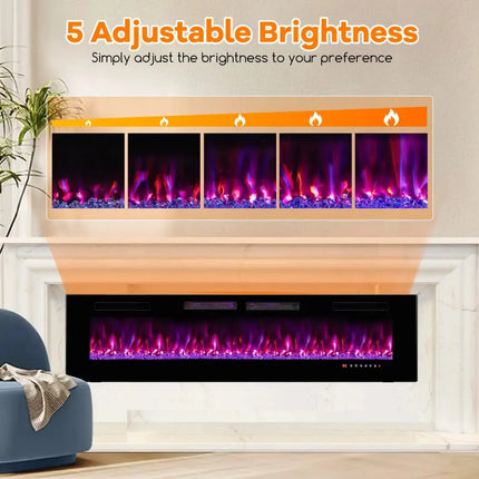 42/50/60/72 Inch Ultra-Thin Electric Fireplace with Decorative Crystals-72 inches Costway