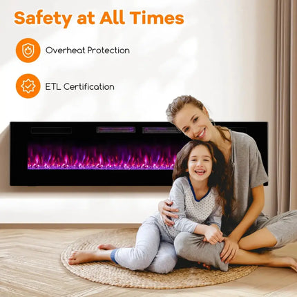 42/50/60/72 Inch Ultra-Thin Electric Fireplace with Decorative Crystals-72 inches Costway
