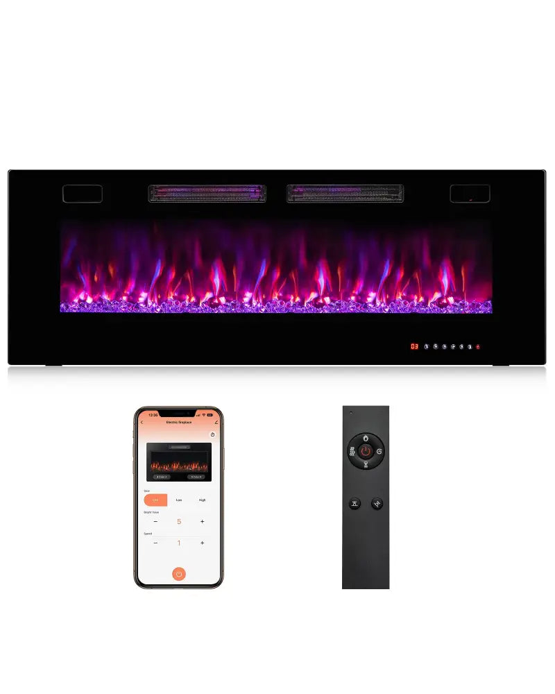 42/50/60/72 Inch Ultra-Thin Electric Fireplace with Decorative Crystals-50 inches - Black - Fireplaces