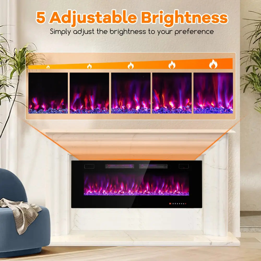 42/50/60/72 Inch Ultra-Thin Electric Fireplace with Decorative Crystals-50 inches - Black - Fireplaces