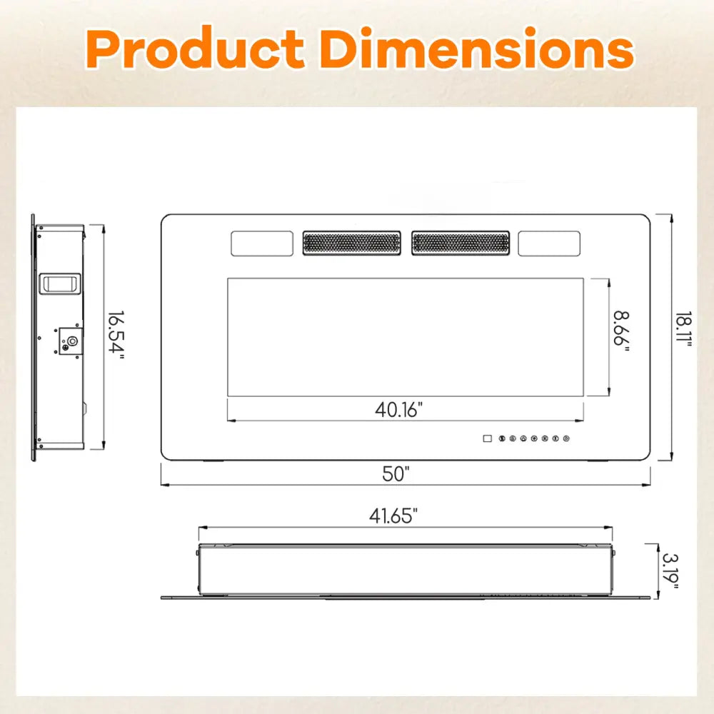 42/50/60/72 Inch Ultra-Thin Electric Fireplace with Decorative Crystals-50 inches - Black - Fireplaces