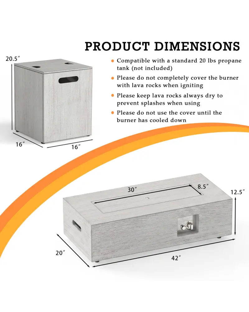 42 Inch 50 000 BTU Outdoor Rectangular Fire Table with Tank Holder - Gray - Fire Pit Tables