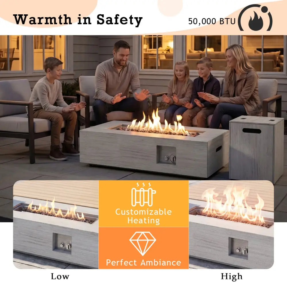 42 Inch 50 000 BTU Outdoor Rectangular Fire Table with Tank Holder - Gray - Fire Pit Tables