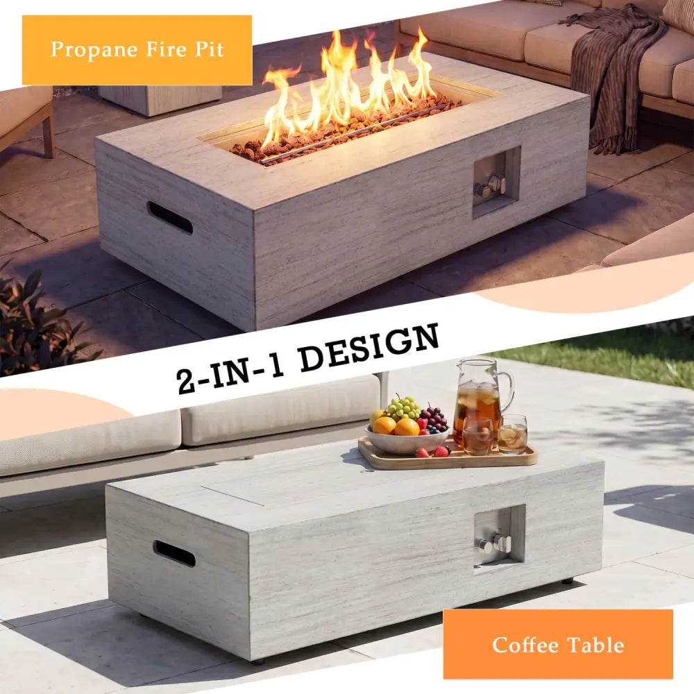 42 Inch 50 000 BTU Outdoor Rectangular Fire Table with Tank Holder - Gray - Fire Pit Tables