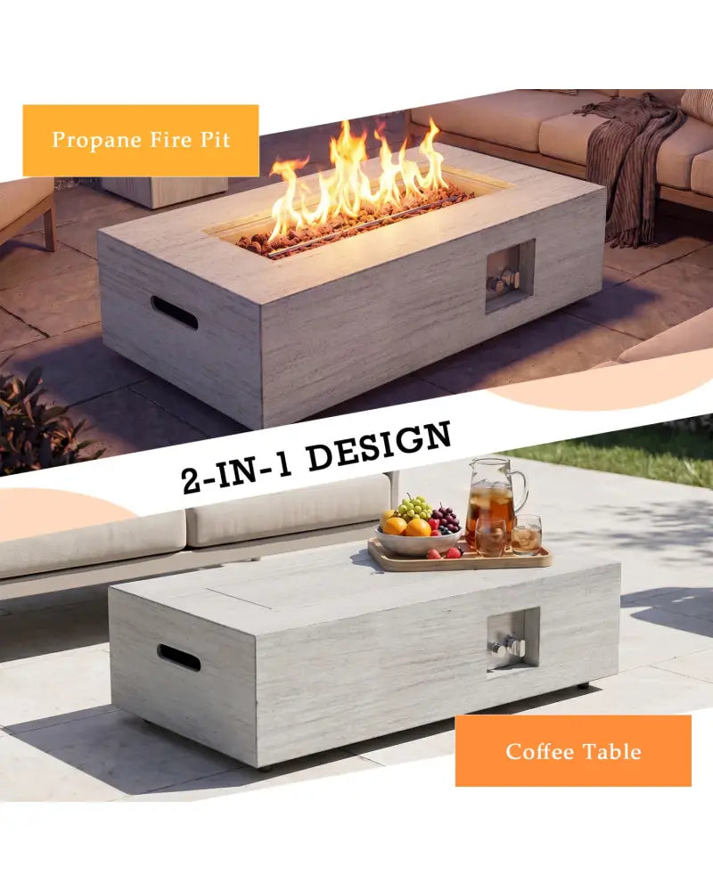 42 Inch 50 000 BTU Outdoor Rectangular Fire Table with Tank Holder - Gray - Fire Pit Tables