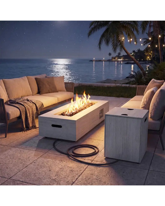 42 Inch 50 000 BTU Outdoor Rectangular Fire Table with Tank Holder - Gray - Fire Pit Tables