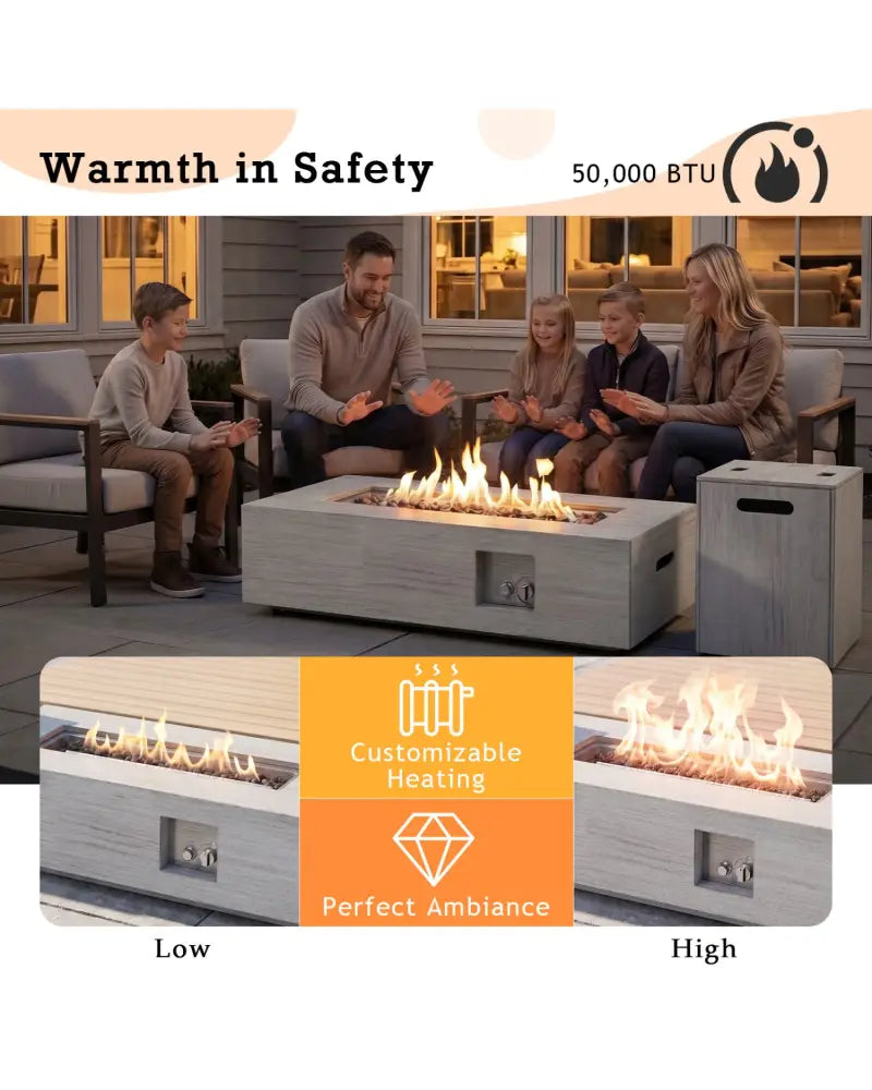42 Inch 50 000 BTU Outdoor Rectangular Fire Table with Tank Holder - Gray - Fire Pit Tables