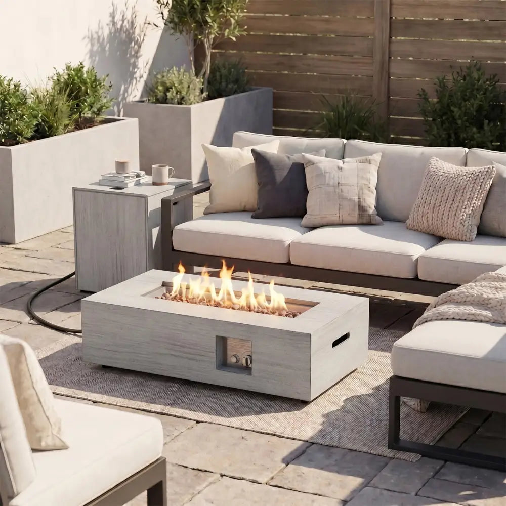 42 Inch 50 000 BTU Outdoor Rectangular Fire Table with Tank Holder - Gray - Fire Pit Tables
