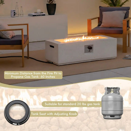 42 Inch 50 000 BTU Rectangle Terrazzo Fire Pit Table with PVC Cover-White - White - Fire Pit Tables