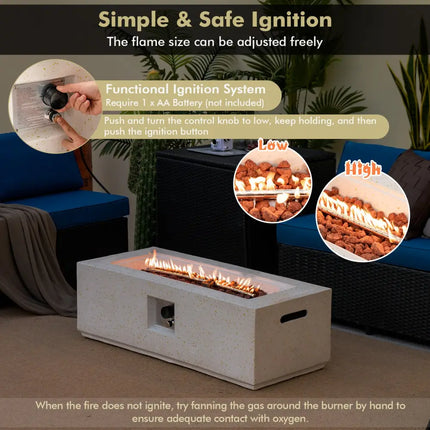 42 Inch 50 000 BTU Rectangle Terrazzo Fire Pit Table with PVC Cover-White - White - Fire Pit Tables