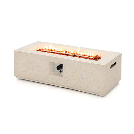 42 Inch 50 000 BTU Rectangle Terrazzo Fire Pit Table with PVC Cover-White - White - Fire Pit Tables