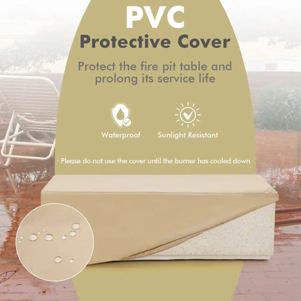 42 Inch 50 000 BTU Rectangle Terrazzo Fire Pit Table with PVC Cover-White - White - Fire Pit Tables