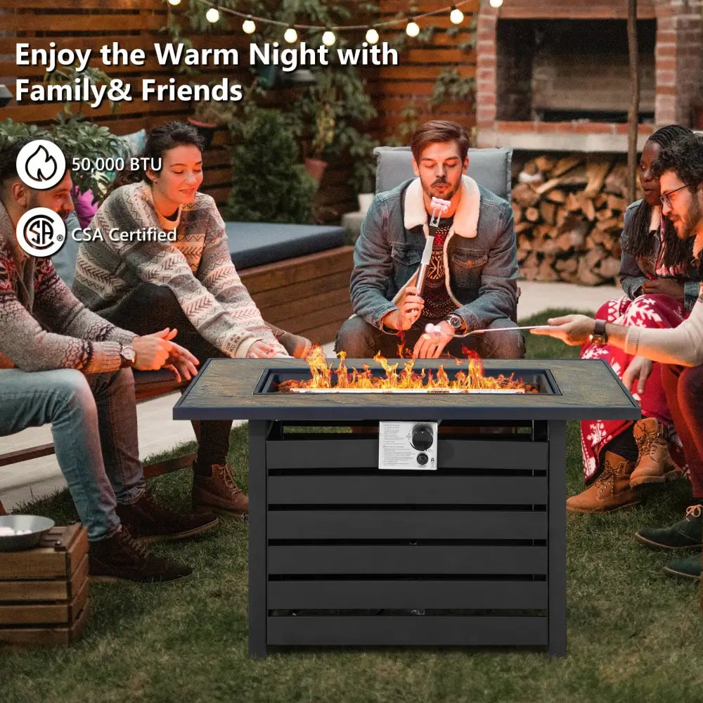 42 Inch 50000 BTU Propane Fire Pit Table with Ore Powder Surface - Black - Fire Pit Tables