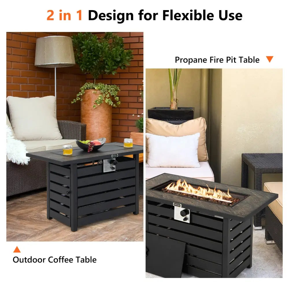 42 Inch 50000 BTU Propane Fire Pit Table with Ore Powder Surface - Black - Fire Pit Tables