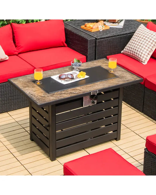 42 Inch 50000 BTU Propane Fire Pit Table with Ore Powder Surface - Black - Fire Pit Tables