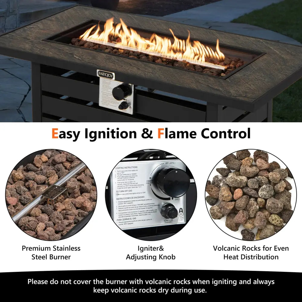 42 Inch 50000 BTU Propane Fire Pit Table with Ore Powder Surface - Black - Fire Pit Tables
