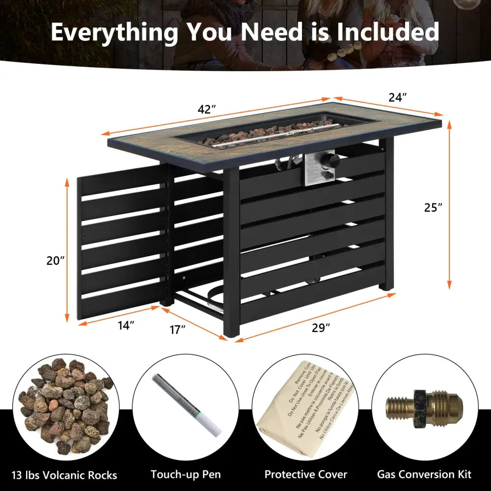 42 Inch 50000 BTU Propane Fire Pit Table with Ore Powder Surface - Black - Fire Pit Tables