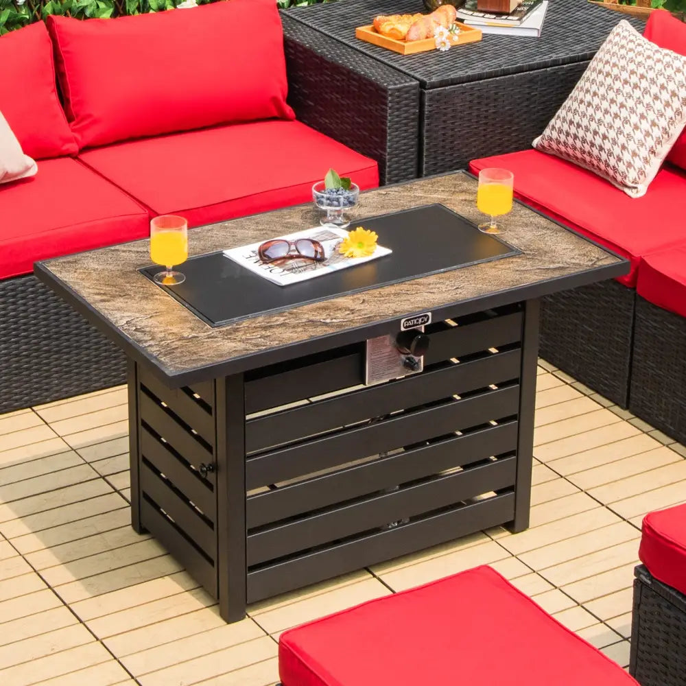 42 Inch 50000 BTU Propane Fire Pit Table with Ore Powder Surface - Black - Fire Pit Tables
