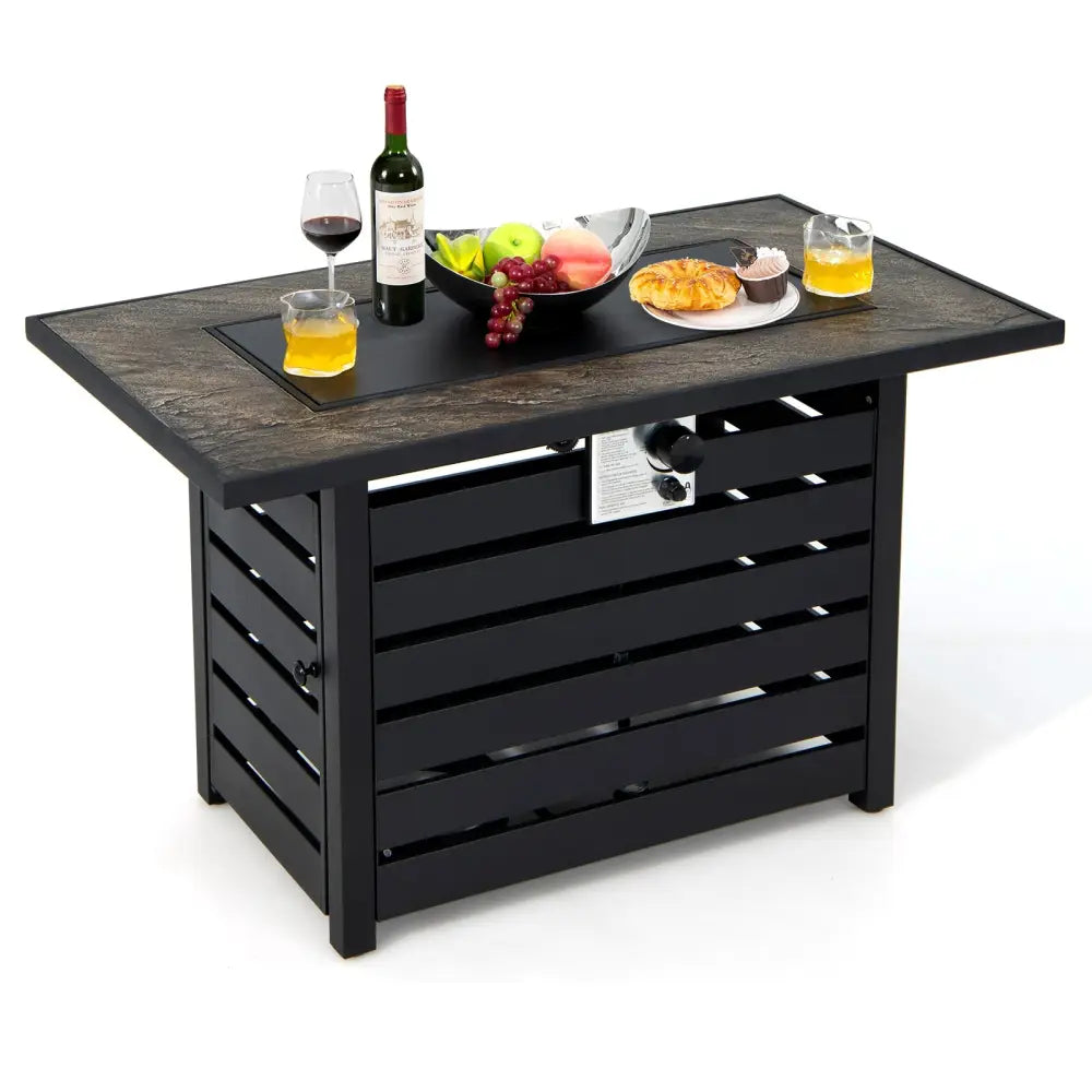 42 Inch 50000 BTU Propane Fire Pit Table with Ore Powder Surface - Black - Fire Pit Tables