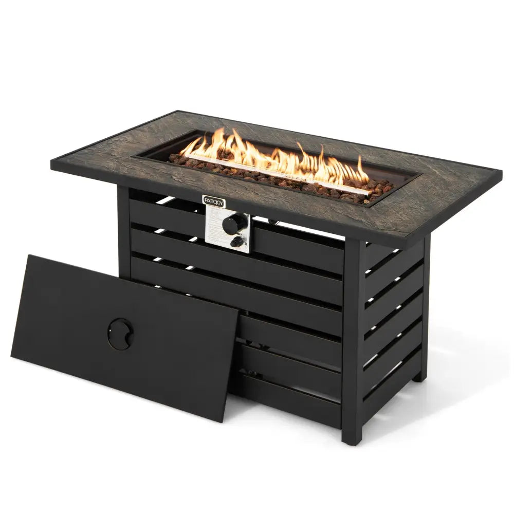42 Inch 50000 BTU Propane Fire Pit Table with Ore Powder Surface - Black - Fire Pit Tables