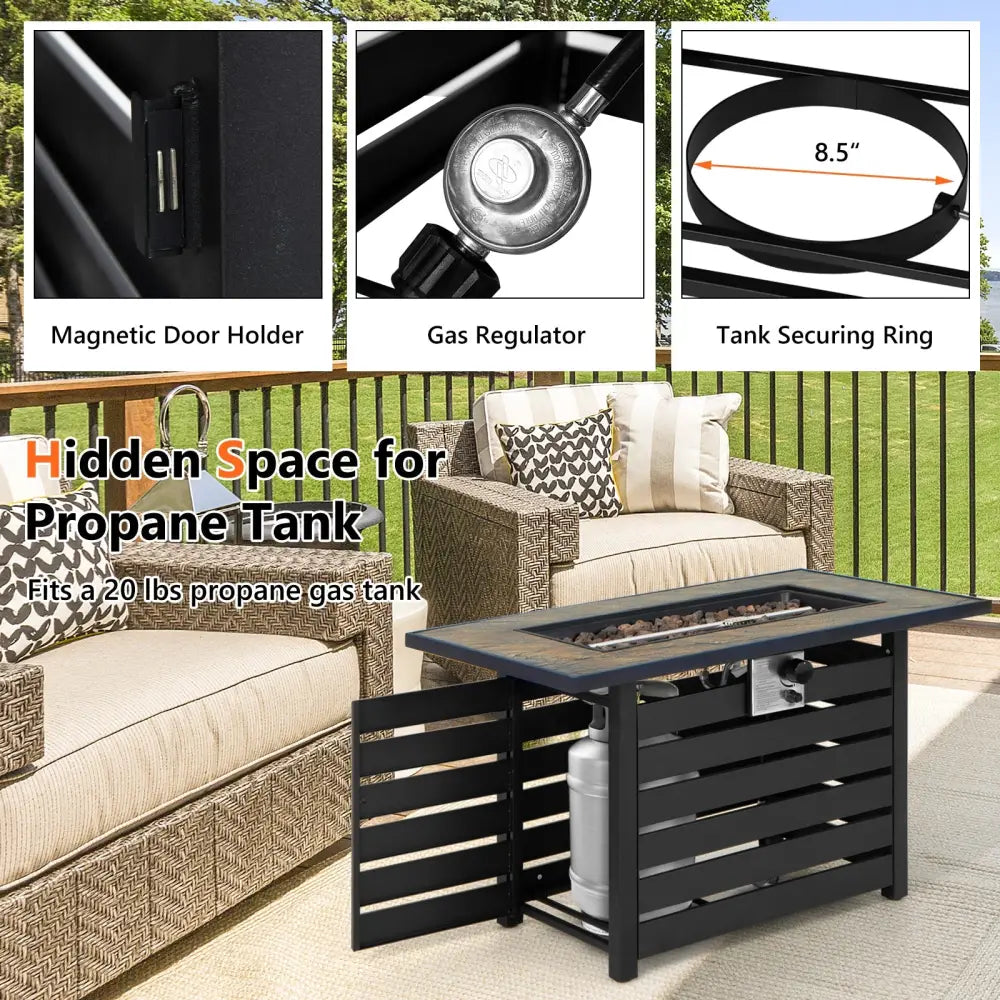 42 Inch 50000 BTU Propane Fire Pit Table with Ore Powder Surface - Black - Fire Pit Tables