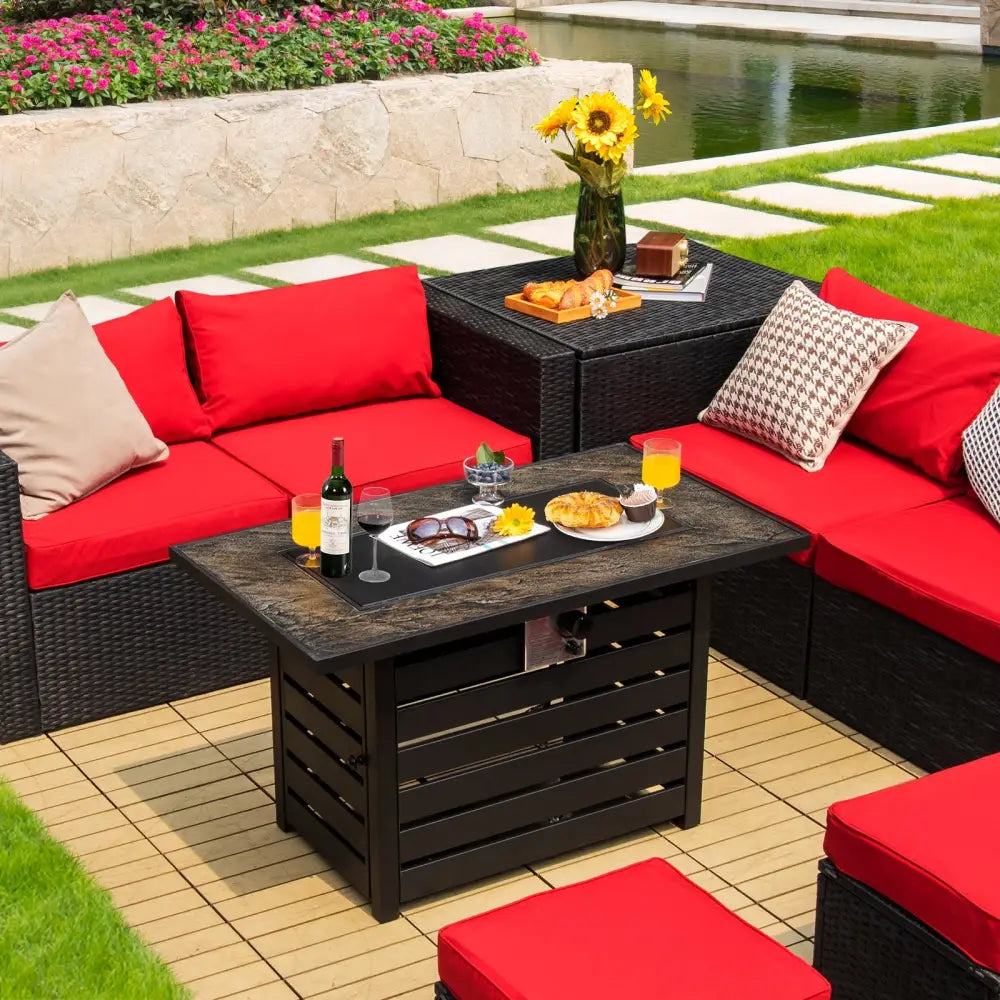 42 Inch 50000 BTU Propane Fire Pit Table with Ore Powder Surface - Black - Fire Pit Tables