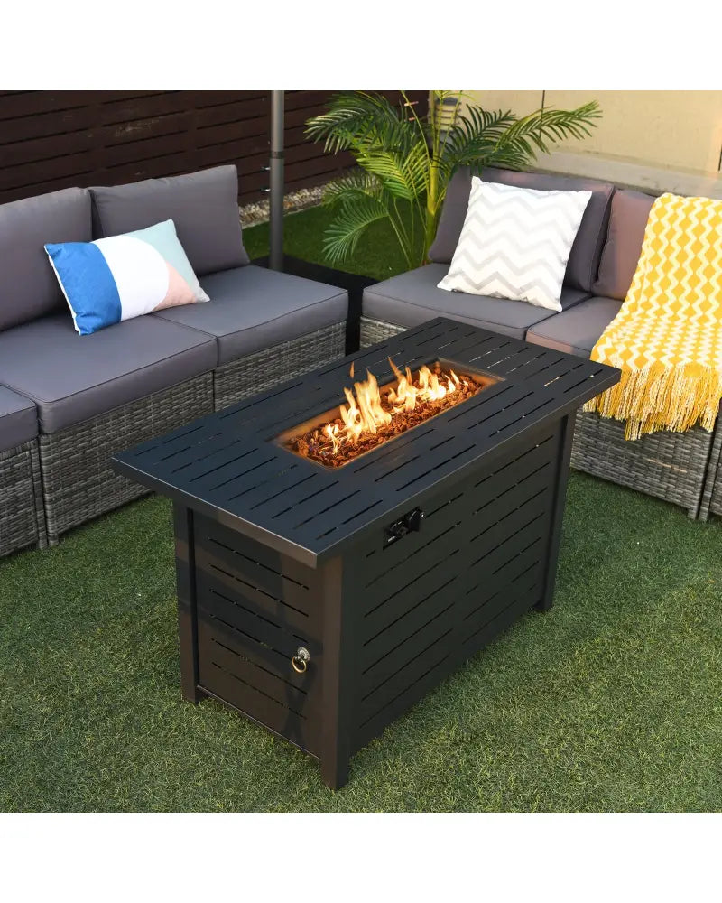 42 Inch 60 000 BTU Rectangular Propane Fire Pit Table with Waterproof Cover - Fire Pit Tables