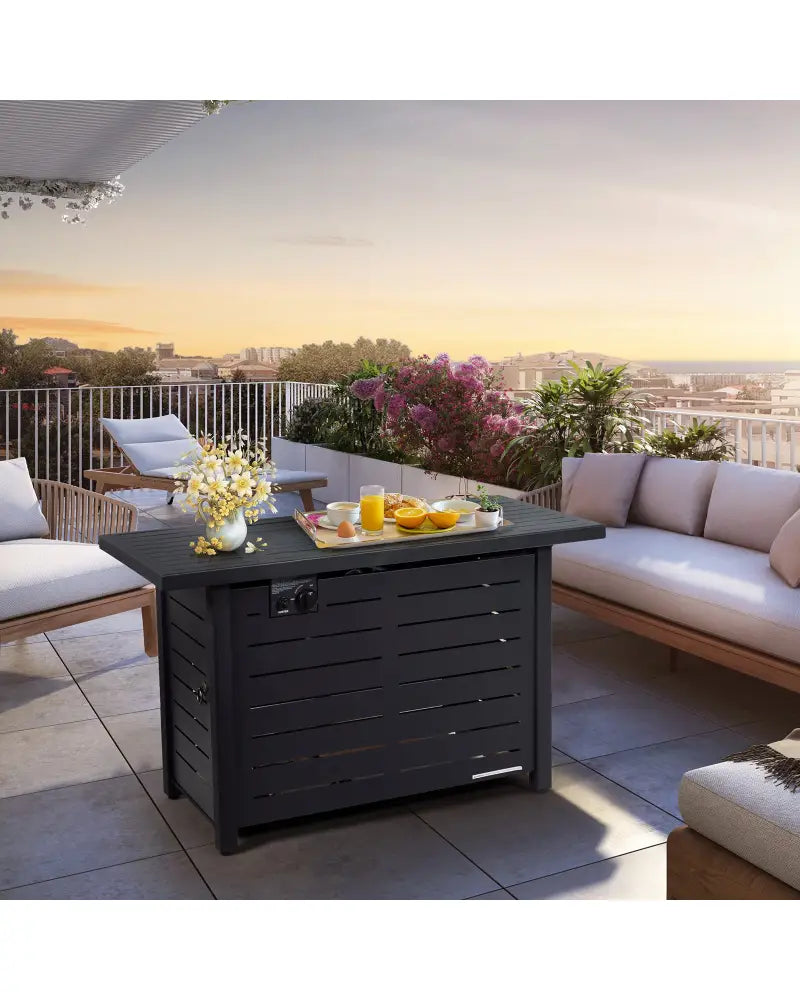 42 Inch 60 000 BTU Rectangular Propane Fire Pit Table with Waterproof Cover - Fire Pit Tables