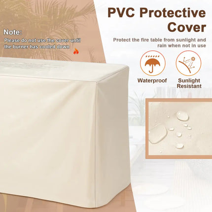 42 Inch 60 000 BTU Rectangular Propane Fire Pit Table with Waterproof Cover - Fire Pit Tables