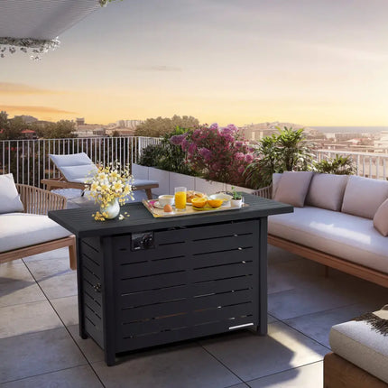 42 Inch 60 000 BTU Rectangular Propane Fire Pit Table with Waterproof Cover - Fire Pit Tables