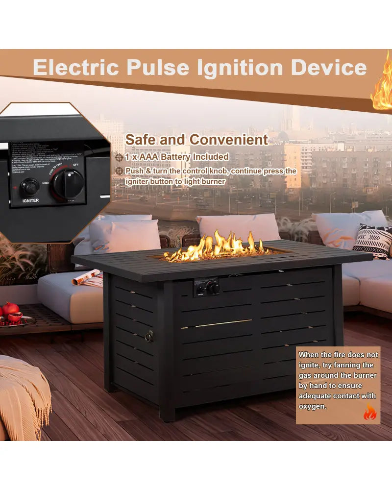42 Inch 60 000 BTU Rectangular Propane Fire Pit Table with Waterproof Cover - Fire Pit Tables