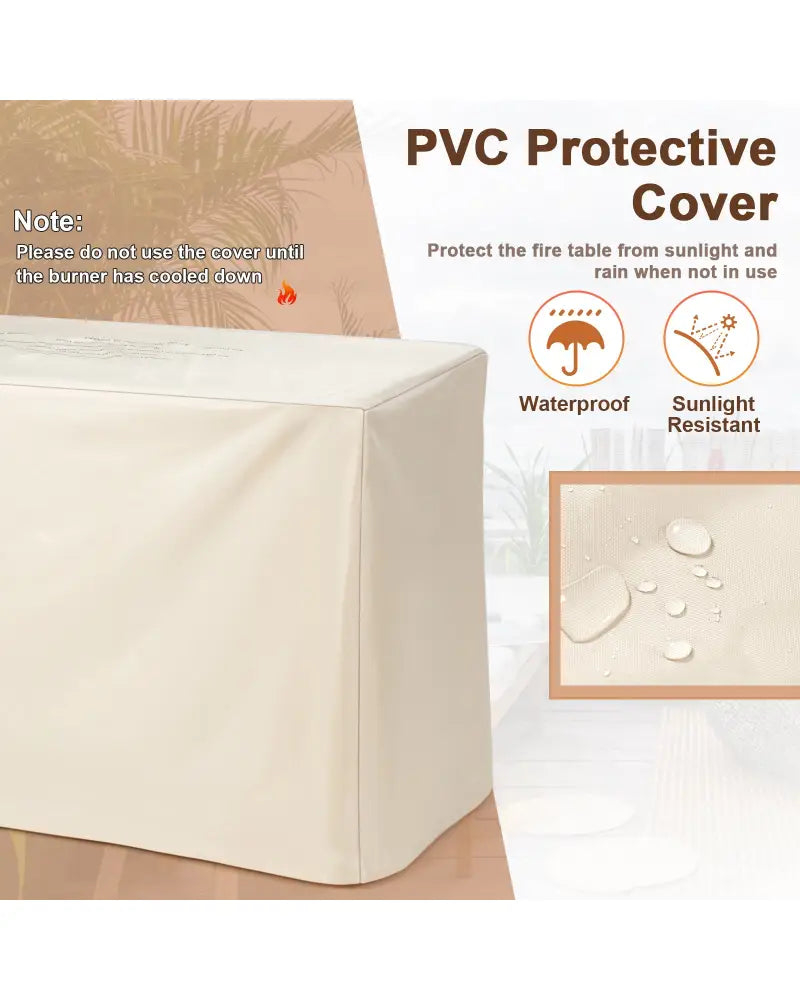 42 Inch 60 000 BTU Rectangular Propane Fire Pit Table with Waterproof Cover - Fire Pit Tables