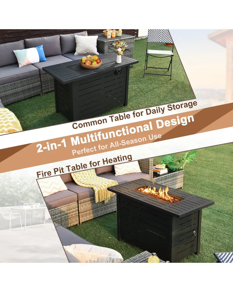 42 Inch 60 000 BTU Rectangular Propane Fire Pit Table with Waterproof Cover - Fire Pit Tables