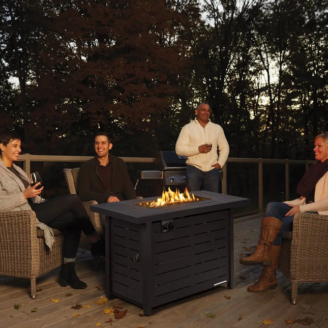 42 Inch 60 000 BTU Rectangular Propane Fire Pit Table with Waterproof Cover - Fire Pit Tables