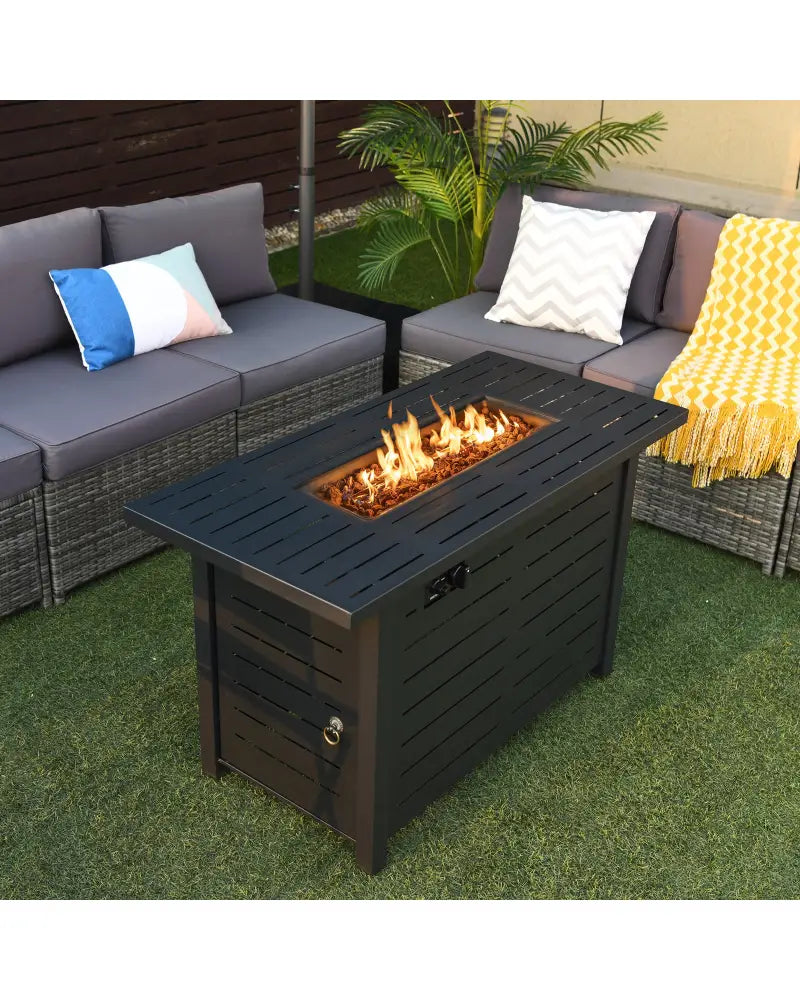 42 Inch 60 000 BTU Rectangular Propane Fire Pit Table with Waterproof Cover - Fire Pit Tables