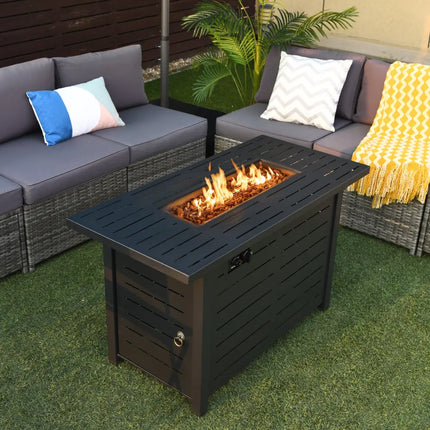 42 Inch 60 000 BTU Rectangular Propane Fire Pit Table with Waterproof Cover - Fire Pit Tables