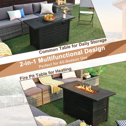 42 Inch 60 000 BTU Rectangular Propane Fire Pit Table with Waterproof Cover - Fire Pit Tables