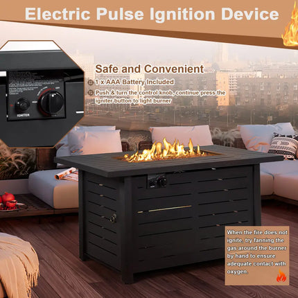 42 Inch 60 000 BTU Rectangular Propane Fire Pit Table with Waterproof Cover - Fire Pit Tables