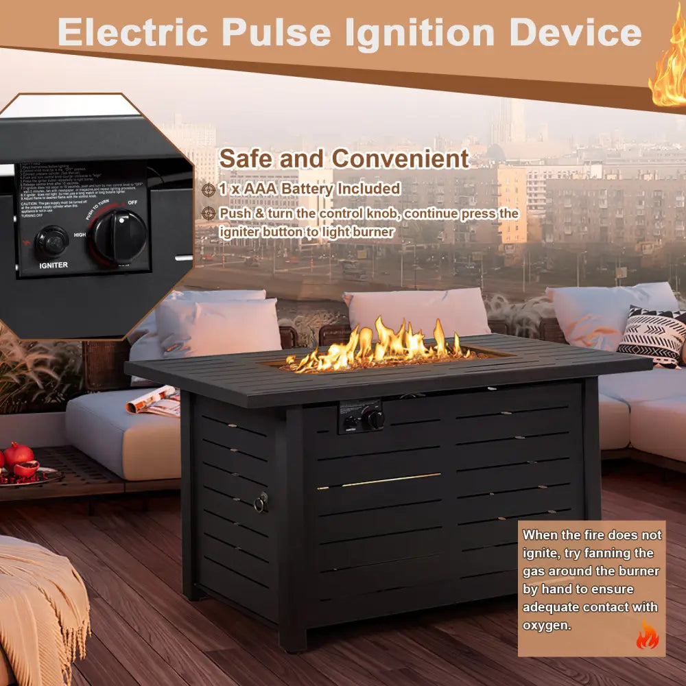 42 Inch 60 000 BTU Rectangular Propane Fire Pit Table with Waterproof Cover - Fire Pit Tables