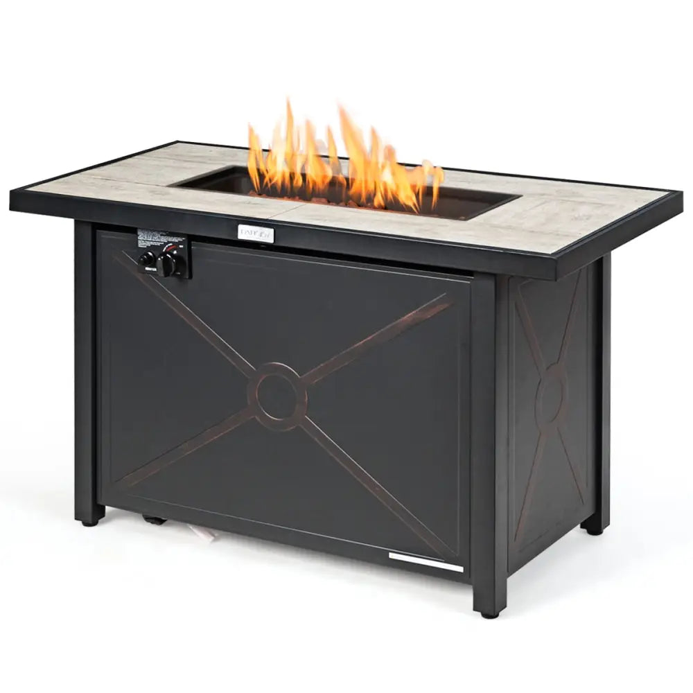 42 Inch 60000 BTU Propane Fire Pit Table with Ceramic Tabletop - Black - Fire Pit Tables