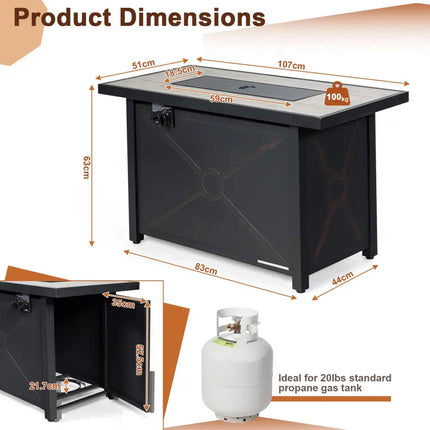 42 Inch 60000 BTU Propane Fire Pit Table with Ceramic Tabletop - Black - Fire Pit Tables