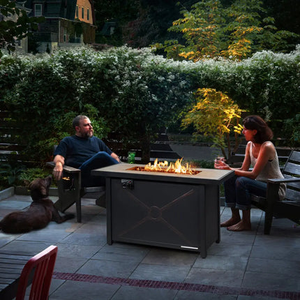 42 Inch 60000 BTU Propane Fire Pit Table with Ceramic Tabletop - Black - Fire Pit Tables